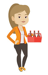 Image showing Woman with pack of beer vector illustration.