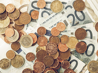 Image showing Vintage Euros coins and notes