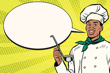 Image showing African chef with ladle cartoon bubble