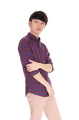 Image showing Handsome Asian man in checkered shirt.
