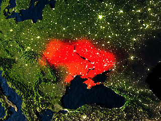 Image showing Ukraine in red from space at night
