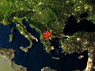 Image showing Macedonia in red from space at night