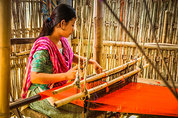 Image showing Weaving woman in Bangladesh
