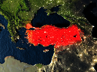 Image showing Turkey in red from space at night