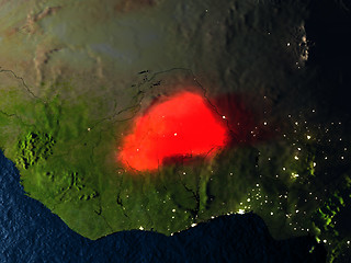 Image showing Burkina Faso in red from space at night