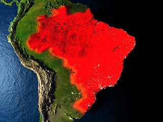 Image showing Brazil in red from space at night