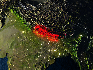 Image showing Nepal in red from space at night