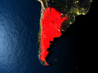 Image showing Argentina in red from space at night