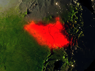 Image showing South Sudan in red from space at night