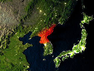 Image showing North Korea in red from space at night