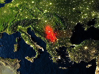 Image showing Serbia in red from space at night