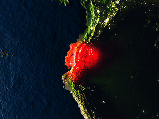 Image showing Ecuador in red from space at night