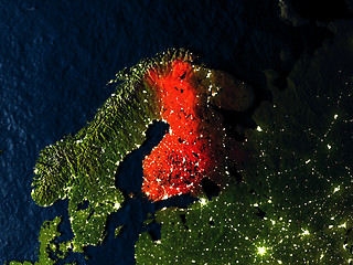 Image showing Finland in red from space at night