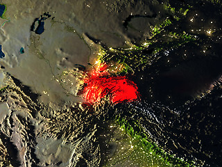 Image showing Tajikistan in red from space at night