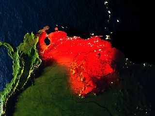 Image showing Venezuela in red from space at night