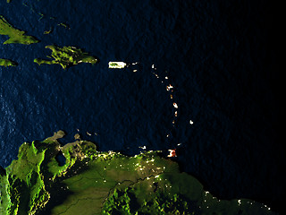 Image showing Caribbean in red from space at night