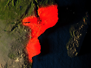 Image showing Mozambique in red from space at night