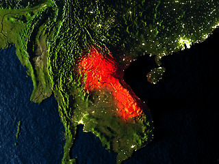 Image showing Laos in red from space at night