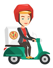 Image showing Woman delivering pizza on scooter.