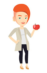 Image showing Young woman holding apple vector illustration.