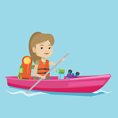 Image showing Woman riding in kayak vector illustration.