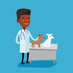 Image showing Veterinarian examining dogs vector illustration.