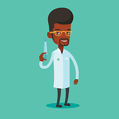 Image showing Doctor holding syringe vector illustration.