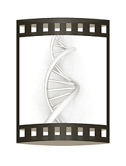 Image showing DNA structure model. 3d illustration. The film strip