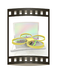 Image showing Drone and laptop. 3D render. The film strip