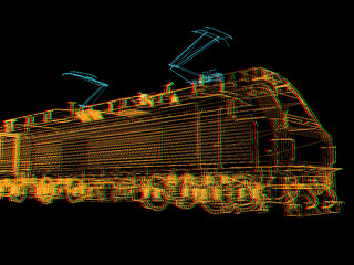 Image showing train.3D illustration. Anaglyph. View with red/cyan glasses to s