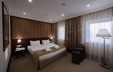 Image showing Interior of a hotel bedroom