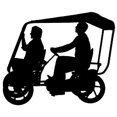 Image showing Silhouette of two athletes on tandem bicycle on white background