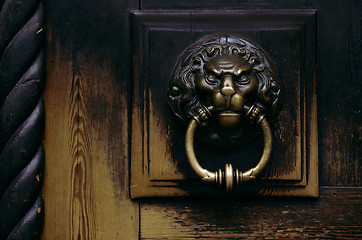 Image showing bronze door handle in the form of a lions head