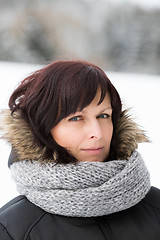 Image showing woman without makeup in winter time