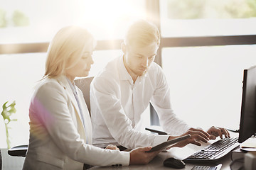 Image showing business team with tablet pc computer at office