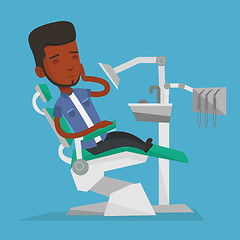 Image showing Man suffering in dental chair vector illustration.