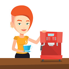 Image showing Woman making coffee vector illustration.