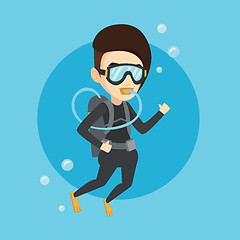 Image showing Woman diving with scuba and showing ok sign.