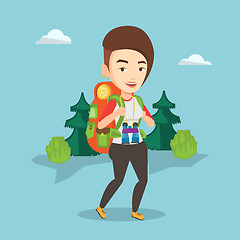 Image showing Woman with backpack hiking vector illustration.