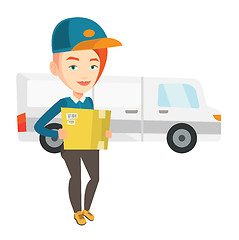 Image showing Delivery courier carrying cardboard boxes.