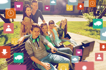 Image showing happy teenage students taking selfie by smartphone