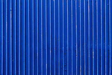 Image showing old blue painted metal ribbed surface