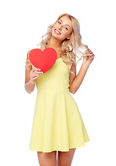 Image showing happy young woman with red paper heart