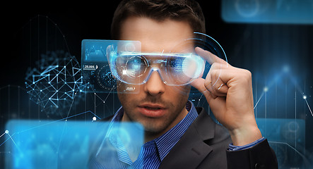 Image showing businessman in virtual reality or 3d glasses