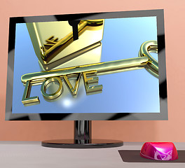 Image showing Love Key On Computer Screen Showing Online Dating
