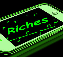 Image showing Riches On Smartphone Showing Wealth