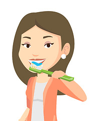 Image showing Woman brushing her teeth vector illustration.