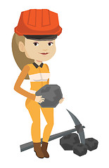 Image showing Miner holding coal in hands vector illustration.