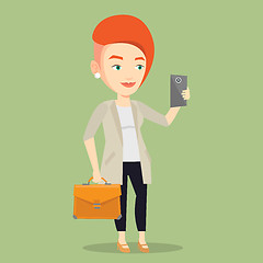 Image showing Business woman making selfie vector illustration.