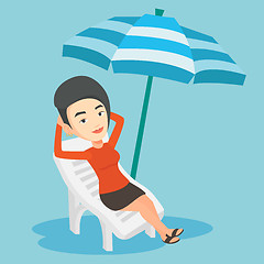 Image showing Woman relaxing on beach chair vector illustration.